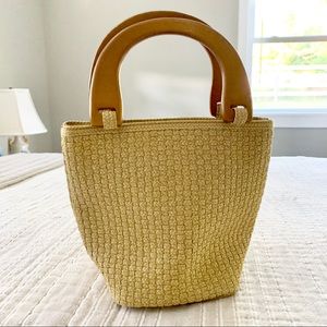 3/$20 Talbots woven bucket purse with wood handles